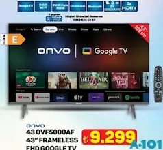 ONVO OVF5000AF 43 İNÇ FRAMELESS FHD GOOGLE TV AKILLI TELEVİZYON